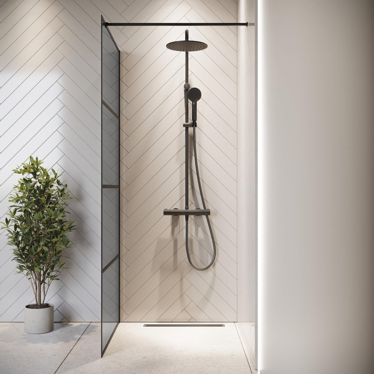 Douchewand – Doucheafscheiding – Douchepaneel – Inloopdouche Wand – Zwart Aluminium Profiel – 90 x 200 cm – 8 mm Gehard Veiligheidsglas – Nano Coating Tegen Kalk