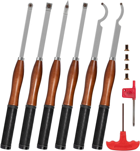 Carbide Houten Draaibank Draaien Gereedschapskit Met Houten Doos, 6 stuks 460mm Professionele Carbide Draaibank Gereedschappen Met Inbegrip Van Zwaan Hals Holter, Beukenhandvat Met Rubber