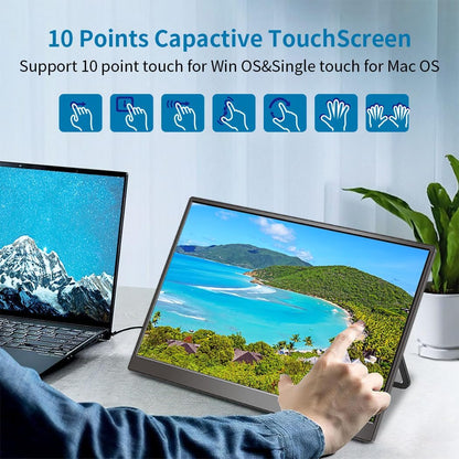 Draagbare monitor Touchscreen 14 inch, USB-C & FHD extern display 100% sRGB anti-schittering oogverzorging, privacybescherming, laag vermogen, VESA monteerbare reismonitor voor laptop/Mac/Gaming