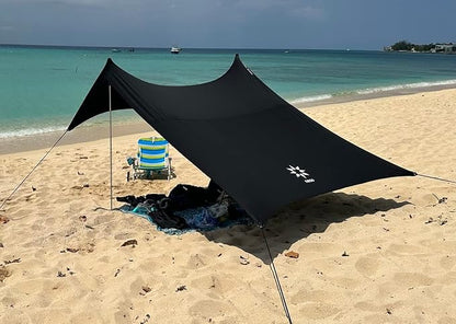 Neso tenten strandtent met zandanker, draagbare luifel zonnescherm - 2,1 mx 2,1 m - gepatenteerde versterkte hoeken (Aqua Fronds)