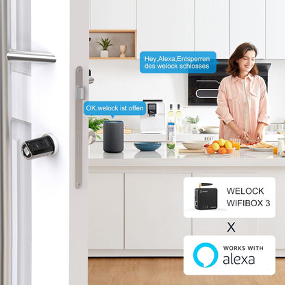 Welok Touch41 Deurslot, vingerafdruk met wifibox 3, elektronisch deurslot met RFID-kaart, bluetooth, wifi, afstandsbediening IP65, werkt met Alexa, verstelling voor deuren van 50-100 mm