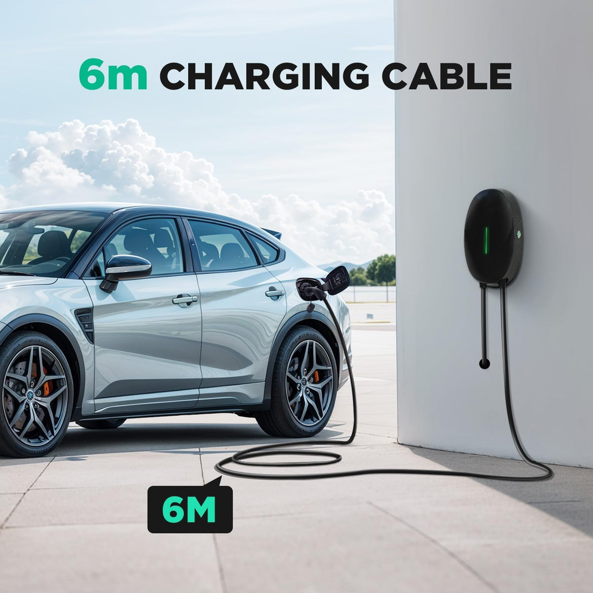 EV oplader wandhouder met 7 kW type 2, 32 A eenfasig thuislaadstation Wallbox, 6 m oplaadkabel en type 2 stekker met lichtstrip voor EV PHEV, zwart