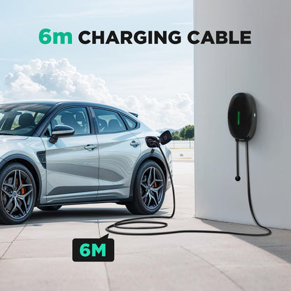 EV oplader wandhouder met 7 kW type 2, 32 A eenfasig thuislaadstation Wallbox, 6 m oplaadkabel en type 2 stekker met lichtstrip voor EV PHEV, zwart