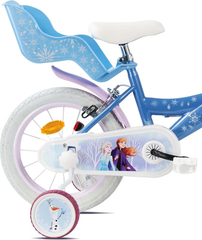 Meisje incl. fiets 14 inch voor kinderen, ijskoningin, Frozen + helm, blauw, 14 inch