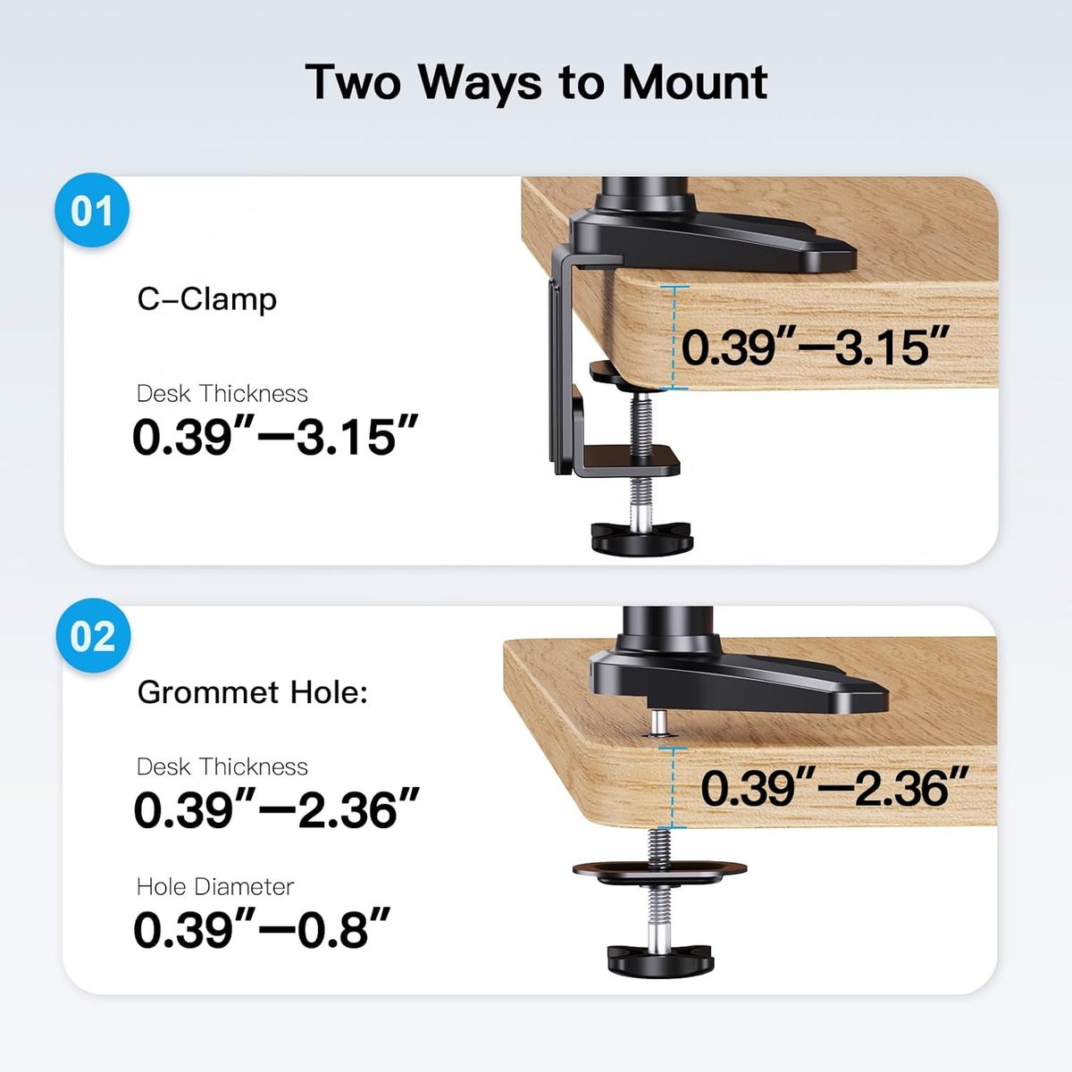 HUANUO Drievoudige Monitor Standaard voor 13-32 Inch Gebogen Flatscreens, In Hoogte Verstelbare Monitorarm met Kolom, Full Motion Gasveer Monitorsteun, Gewichtscapaciteit 8kg Per Arm