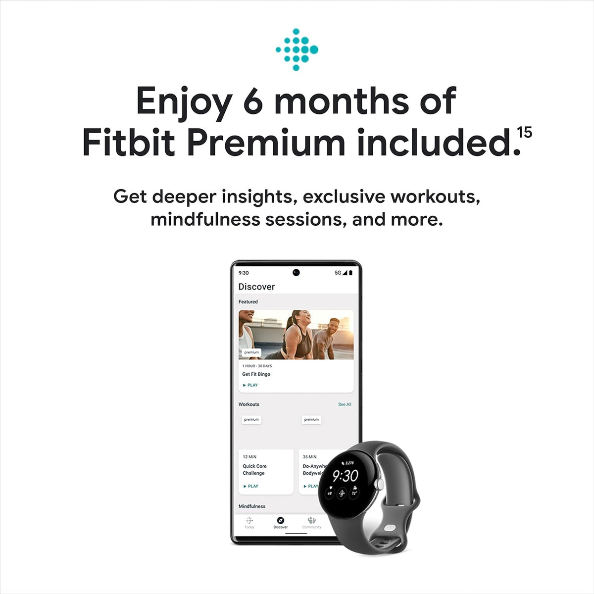 Google Pixel Watch - Android Smartwatch met Fitbit Activity Tracking - Hartslag Tracking Horloge - Matzwarte roestvrijstalen kast met Obsidian Active-band - WiFi