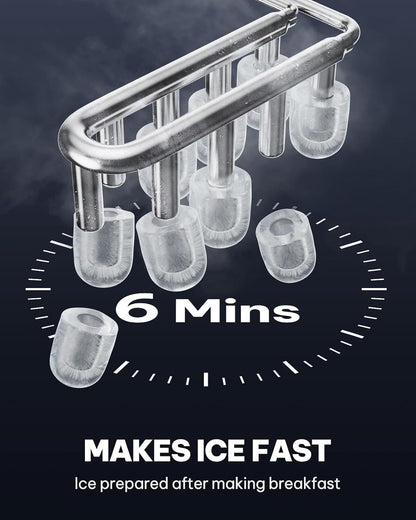 Silonn IJsblokjesmachine met handvat - draagbaar & zelfreinigend, mini ijsmaker 9 ijsblokjes / 6 min. 12 kg/dag, ijsblokjes eenvoudig uitnemen en overal gebruiken
