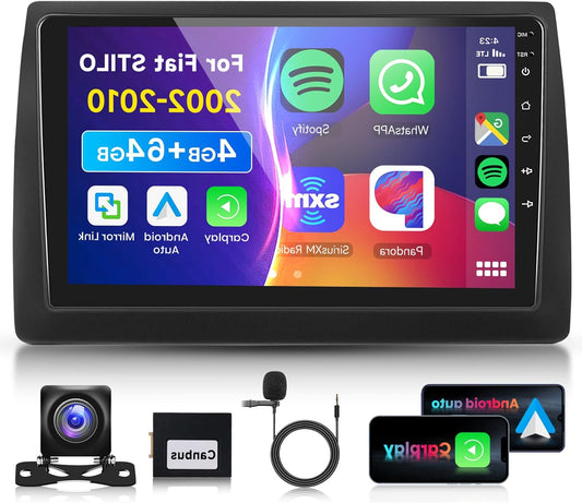 4G 64G VECHTEL 9" Bluetooth Car Radio for FIAT STILO 2002-2010 Carplay Android Car Wireless, DSP EQ, 1280 * 720, Wifi GPS Navi,Mirror Link Touch Screen, RDS/FM Radio 2 DIN with AHD Rear Camera - QUORE