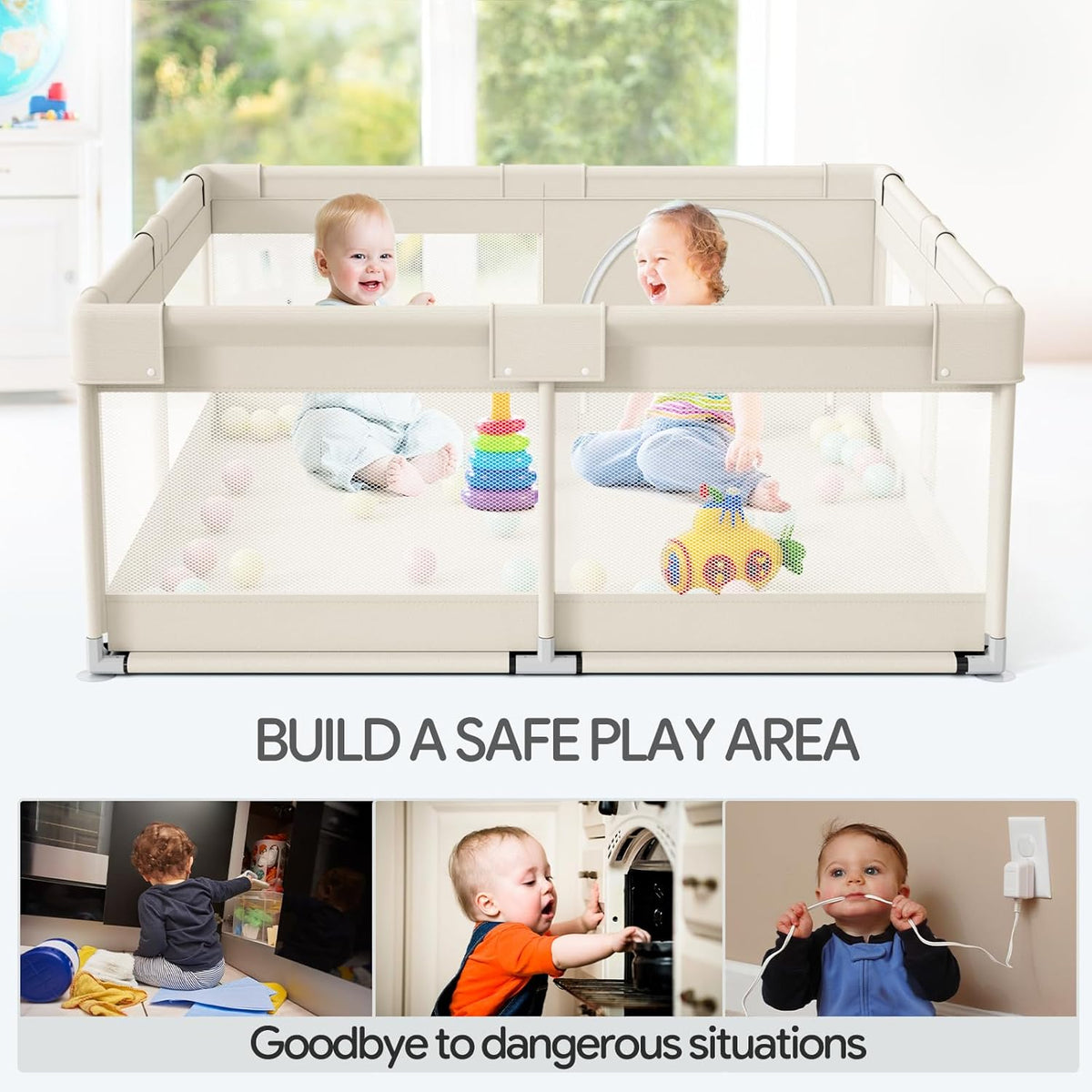 Fodoss 47 x 47 inch box, 120 x 120 cm playpen for children (47 x 47 inch beige) - QUORE