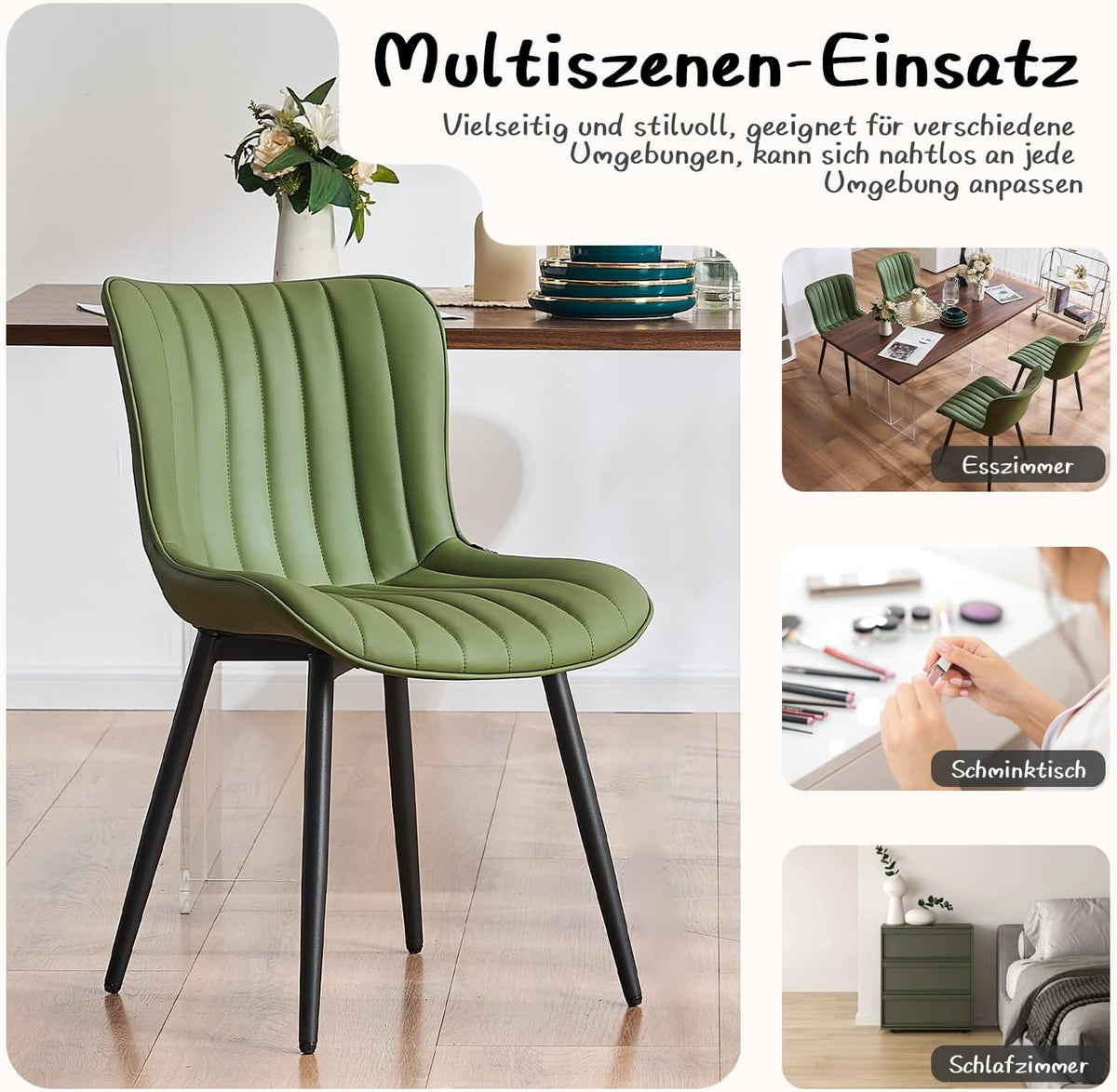 YOUTASTE Eetkamerstoelen, set van 2, kunstleer, keukenstoelen met rugleuning, gestoffeerde stoel, tot 136 kg belastbaar, stoelen voor eetkamer, keuken, olijfgroen