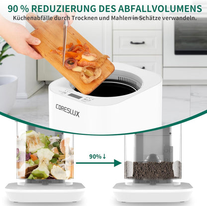 CORESLUX Electric Compost Bin for Kitchen, Transform Food Waste Into Natural Compost,Composter Kitchen, Automatic Kitchen Compost Bin, White - QUORE
