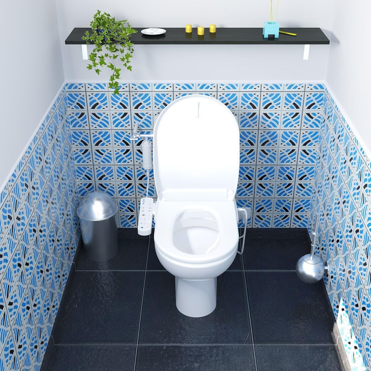 SFA - Saniseat – afneembare wc-bril voor toilet – voor en drogen – handdouche met dubbele sproeiers en ventilator voor warme lucht – automatische reiniging – compatibel met standaard toiletpotten