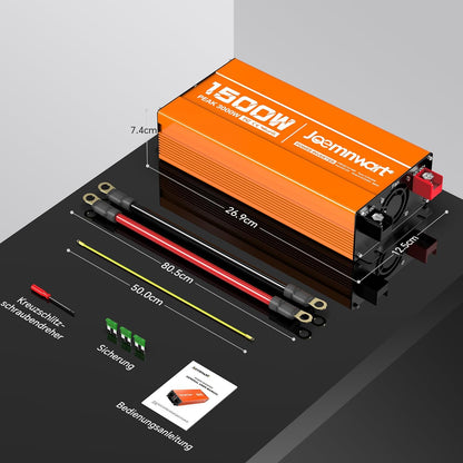 Spanningsomvormer, 1500 W, omvormer met gemodificeerde sinusgolf, 12 V naar 230 V, piekvermogen 3000 W, ideaal voor laptops, tablets, smartphones en meer