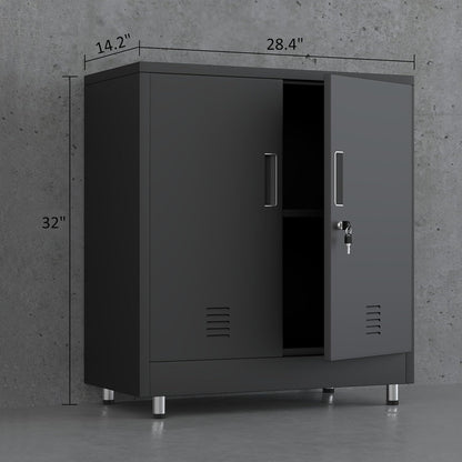 Metalen opbergkast met vergrendelingsdeuren en verstelbare plank, kleine afsluitbare dressoir buffetkast voor thuiskantoor, hal, entree, woonkamer eetkamer (zwart)