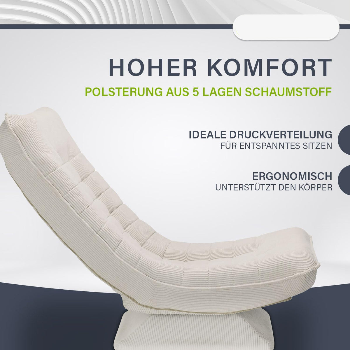 Relaxstoel – Fauteuil – Lounge Stoel – Zitzak – Leunstoel – Beige – Ergonomisch Design – 360° Draaibaar & Inklapbaar