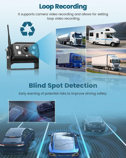 Achteruitrijcamera – Draadloze Camera – Parkeercamera – Blindspot Camera – Achteruitrijsysteem – 9 Inch IPS Scherm – IP68 Waterdicht & Nachtzicht - QUORE