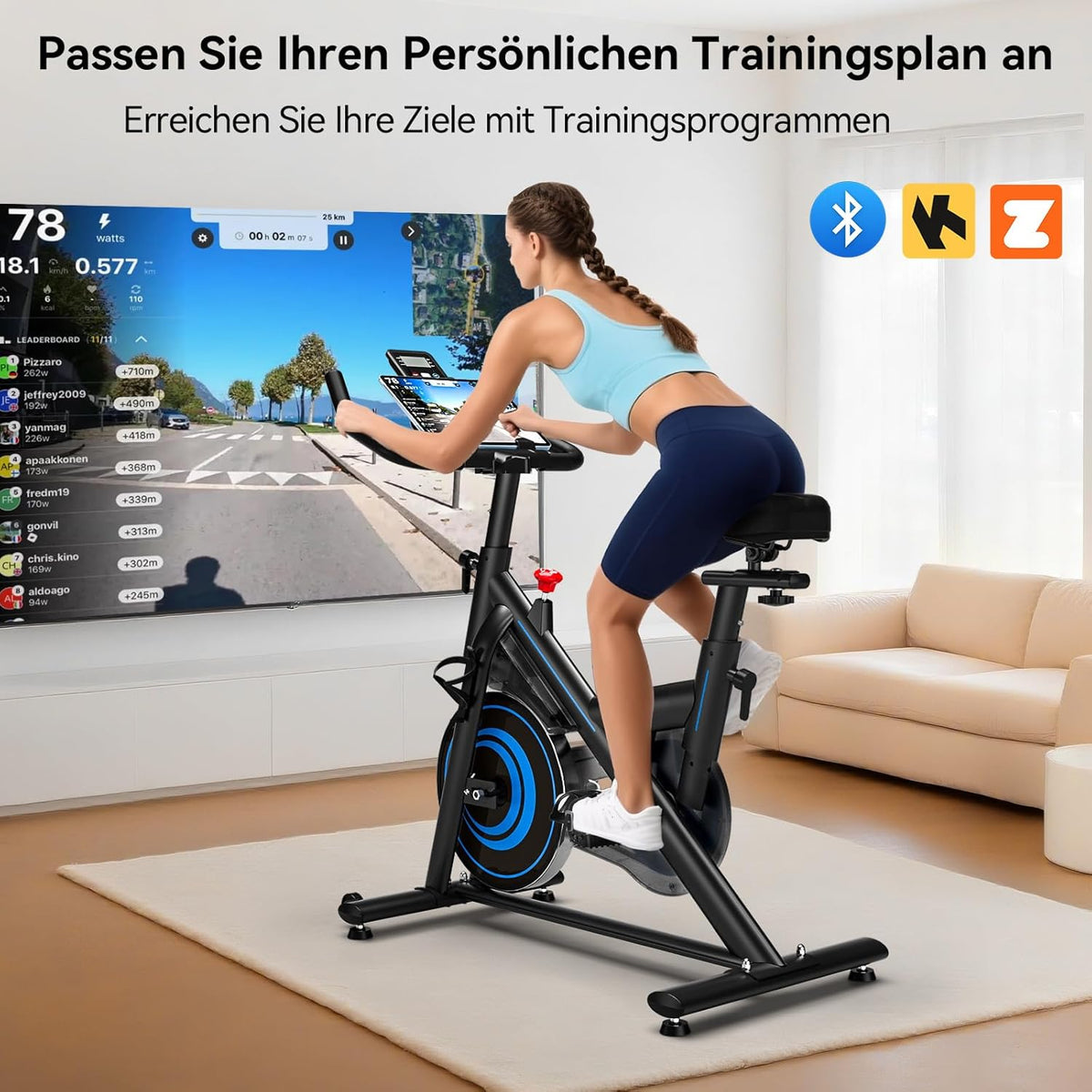 Wenoker Exercise Bike with App Silent Exercise Bike Exercise Bike Magnetic Resistance Spinning Bike Indoor Fitness Bike for Home Cardio Training Up to 160 kg