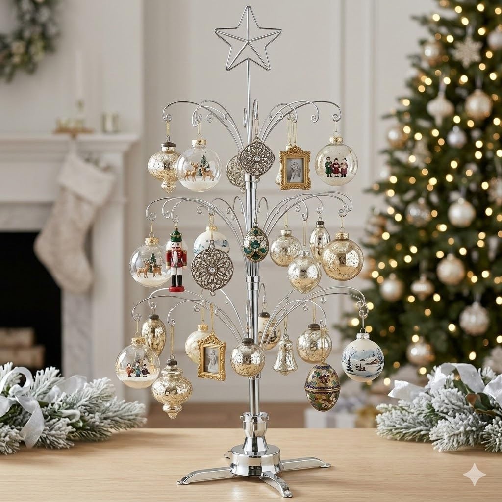 Draaibare Ornamentstandaard 47 Inch – Ornamentenboom – Displayboom – Kerstornamentenhouder – Decoratiestandaard – 60 Haken – Verstelbare Taklagen