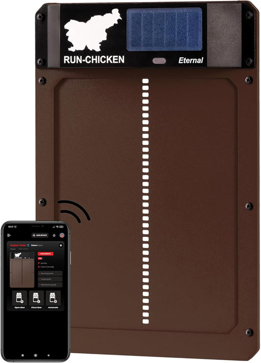 RUN-CHICKEN Automatic Door For Chicken Coop (Brown), With Timer, Programmable, Batery Powered, Door Opener For Chickens, Solar Powered, Door For Chicken Coop, Model Eternal - QUORE