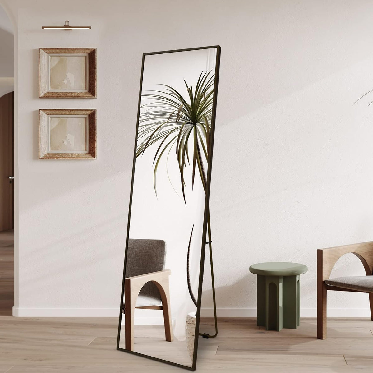 Beauty4U Spiegel in volledige lengte, 140 x 40 cm, vrijstaand, hangend of leunend, grote vloerspiegel met zwart aluminium frame voor woonkamer of slaapkamer