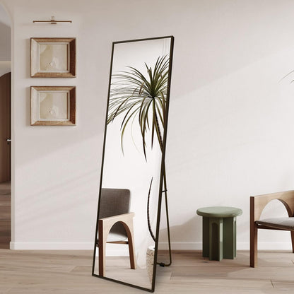 Beauty4U Spiegel in volledige lengte, 140 x 40 cm, vrijstaand, hangend of leunend, grote vloerspiegel met zwart aluminium frame voor woonkamer of slaapkamer