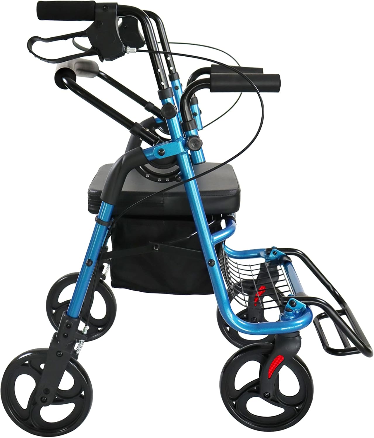 KMINA Rollator 4-wielen, opvouwbaar, licht, zitting, 2-in-1, verstelbaar, comfort, mobiliteit, blauw