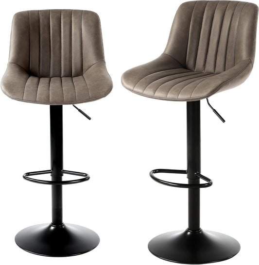 Youhauchair Bar Stools Set of 2, Height Adjustable Bar Stool with Backrest, PU Leather Bar Chairs Bar Stool, Modern Bar Chair Kitchen Stool, Brown - QUORE