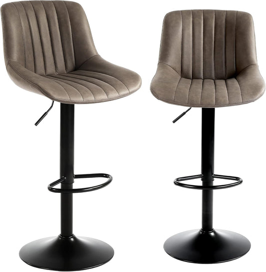Youhauchair Barkrukken Set van 2, In Hoogte Verstelbare Barkruk met Rugleuning, PU Lederen Barstoelen Bar Stool, Moderne Barstoel Keuken Kruk, Bruin