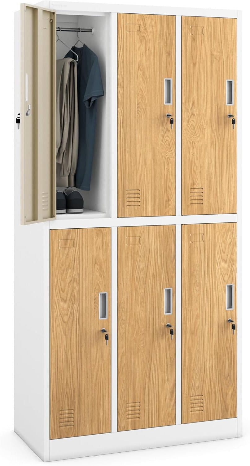 Jan Nowak Spind Metal Cabinet with 6 Compartments, Lockable Cabinet, 185 x 90 x 45 cm, Metal Wardrobe with Ventilation, Clothes Rail, Robust, Social Space Cabinet - QUORE
