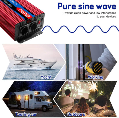 <font dir="auto" style="vertical-align: inherit;"><font dir="auto" style="vertical-align: inherit;">        3000W/6000W Pure Sine Wave Power Inverter 12V 230V with 2 EU Plug and 1 USB Port, Wireless Remote Control        </font></font>