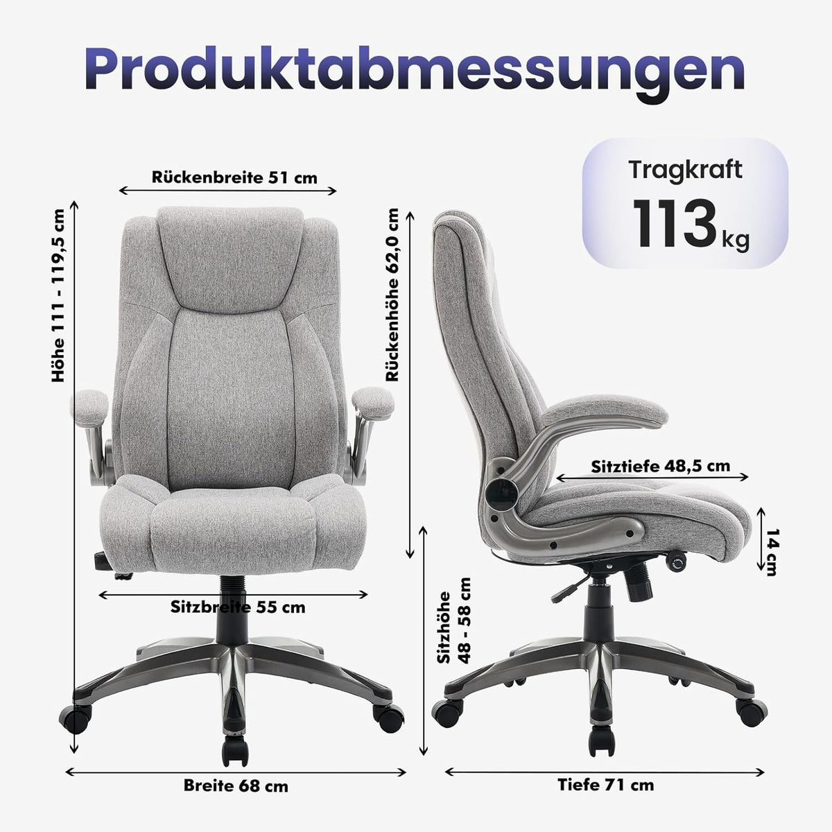 COLAMY Bureaustoel, ergonomisch, directiestoel met hoge rugleuning, ergonomische 360° draaistoel voor kantoor, lederen stoel met verstelbare kantelsluiting, grijs