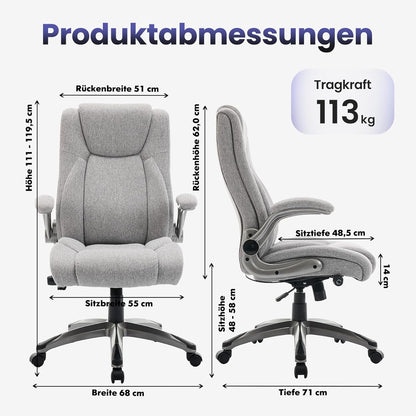COLAMY Bureaustoel, ergonomisch, directiestoel met hoge rugleuning, ergonomische 360° draaistoel voor kantoor, lederen stoel met verstelbare kantelsluiting, grijs