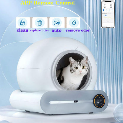 Zelfreinigende kattentoilet, automatische kattenbak met app-bediening, zelfreinigend, slimme gezondheidsmonitor/ionische deodorisator (lichtwit)