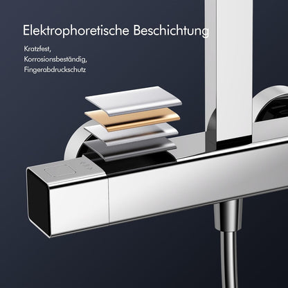 Complete Douche Set – Douchekraan – Regendouche – Handdouche – Thermostaatkraan – Hoogglans Chroom – Constante Temperatuurregeling