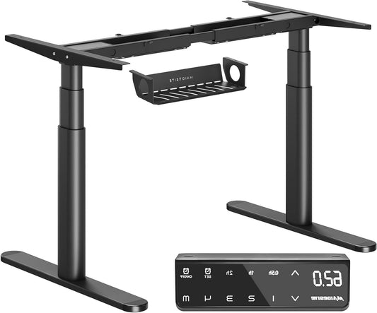MAIDeSITe Height Adjustable Desk TH2 Plus Art Electric Desk with 2 Powerful Motors, Elegant Oval Table Frame, 4 Memory Heights and Impact Protection (Black) - QUORE