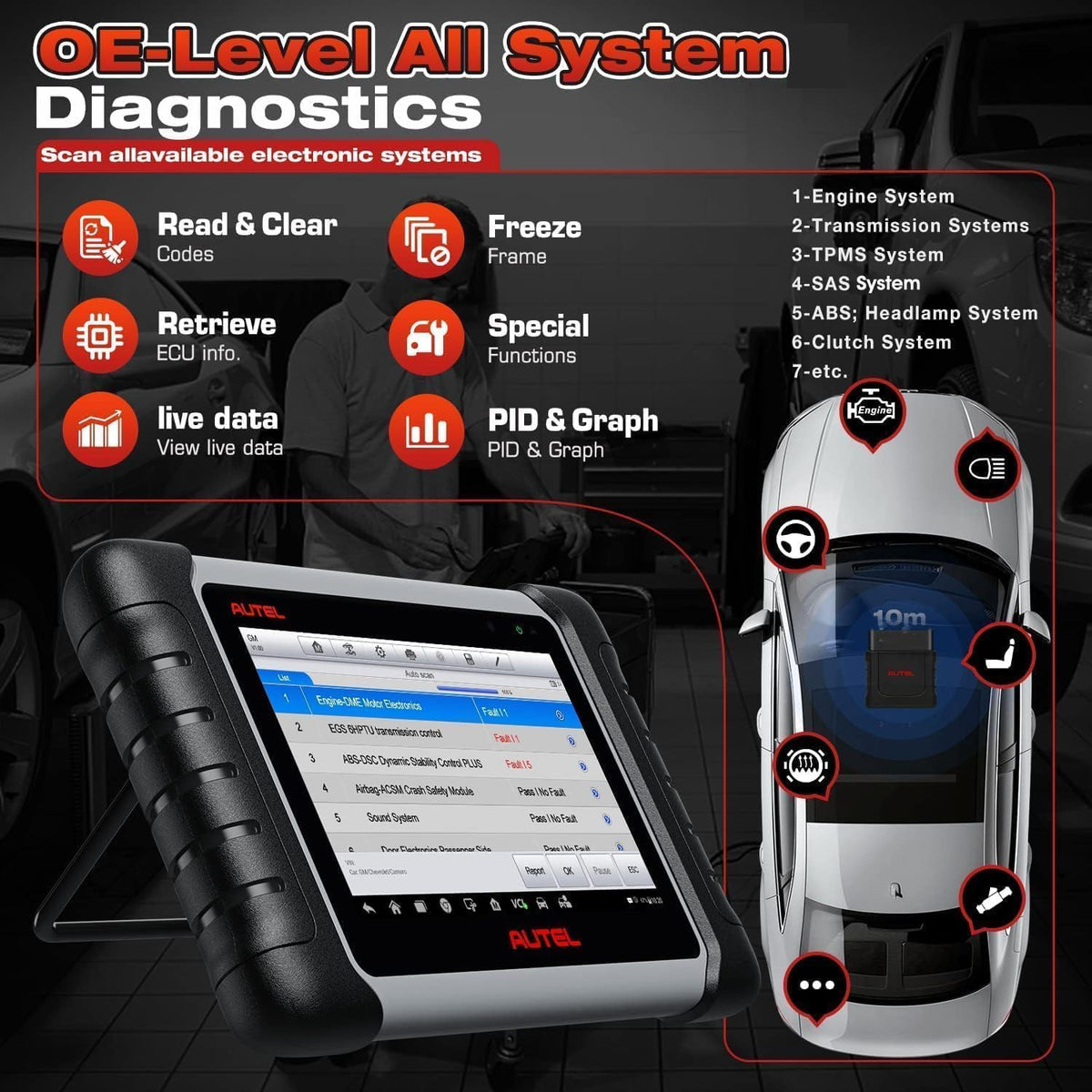 Autel MaxiCOM MK808BT PRO OBD2 Diagnosetool Auto, 2025 Draadloze Ver van MK808S/ MK808/ MX808S, Bidirectioneel zoals MK900/ MK900BT/ MK808BT, Diagnose Alle Systemen, 28+ Services, Compatibel met BT506