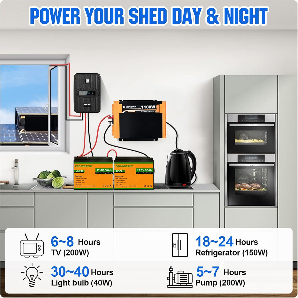 Zonne-energiesysteem – Solar Set – Zonnepanelen Systeem – Mobiel Zonnepaneel – Flexibel Zonnepaneel – 520 W Compleet – 2 x 100 Ah LifePO4 Batterijen – 1100 W Zuivere Sinus Omvormer