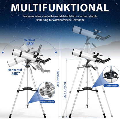 Telescopische astronomie 80 mm opening 60 mm brandpuntsafstand voor kinderen en volwassenen beginners met statief en mobiele telefoonhouder, draagbare refractortelescoop voor aard- en