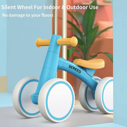 SEREED Baby loopfiets voor 1 jaar oude jongens meisjes 12-24 maanden peuter loopfiets, 4 wielen peuter eerste fiets, eerste verjaardagscadeau