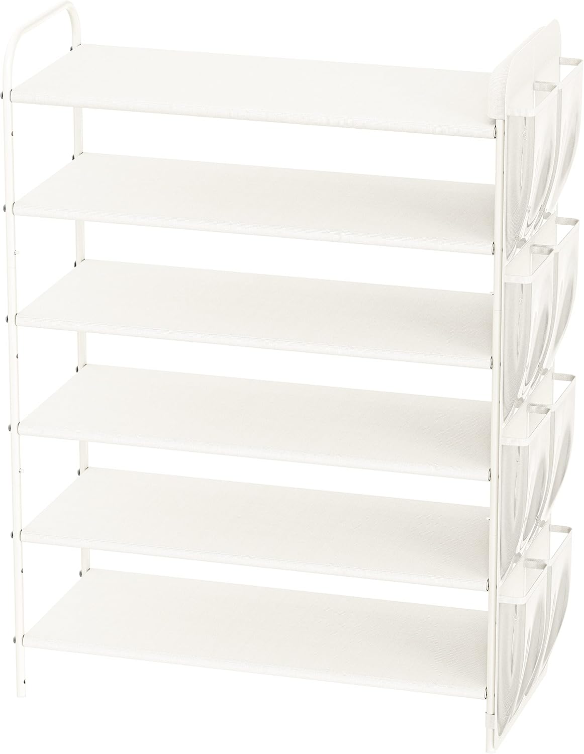 Simple Houseware 6-Tier Shoe Rack Storage Organizer w/ Side Hanging Bag, White - QUORE