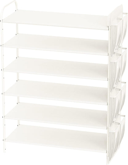 Simple Houseware 6-Tier Shoe Rack Storage Organizer w/ Side Hanging Bag, White - QUORE