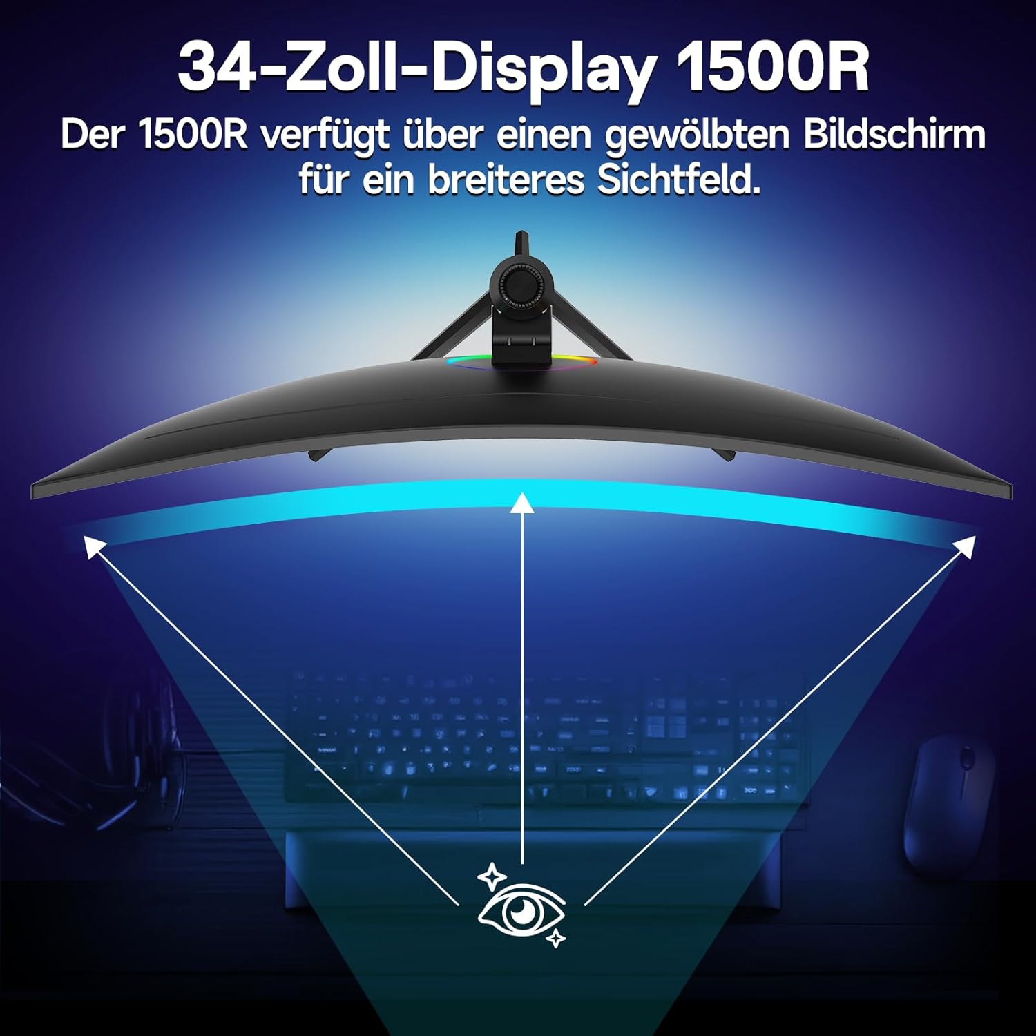 KOORUI 34-Zoll-Gaming-Monitor,240Hz PC Bildschirm,Curved 1500R,Adaptive Sync, Ultrawide WQHD (3440×1440), HDR400, höhenverstellbar (110mm),Pip/PBP,Schwarz - QUORE