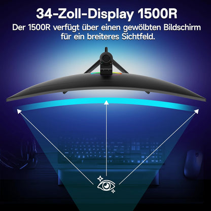 KOORUI 34-Zoll-Gaming-Monitor,240Hz PC Bildschirm,Curved 1500R,Adaptive Sync, Ultrawide WQHD (3440×1440), HDR400, höhenverstellbar (110mm),Pip/PBP,Schwarz - QUORE