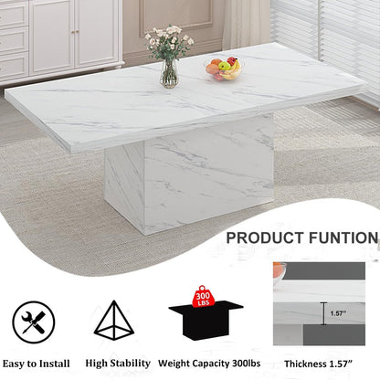 Eettafel – Keukentafel – Eetkamertafel – Tafel – Witte Tafel – Kunstmarmeren Blad – Industriële Houten Onderstel – 180 x 80 cm – Geschikt Voor 6-8 Personen