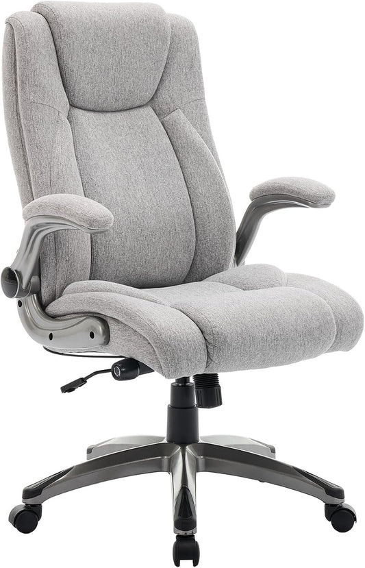 COLAMY Bureaustoel, ergonomisch, directiestoel met hoge rugleuning, ergonomische 360° draaistoel voor kantoor, lederen stoel met verstelbare kantelsluiting, grijs