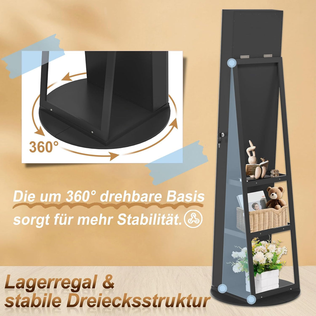 Spiegelkast Sieradekast – Sieradenopberger – Make-upkast – Draaibare Spiegel – Wit – 360° Rotatie – LED-Verlichting – Slot En Sleutels – 161x54,5x10 cm