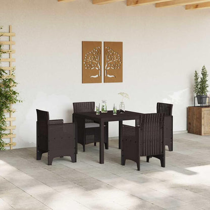 Gecheer 5-Piece Garden Dining Set with Cushion, Brown Poly Rattan, Outdoor Dining Group, Weatherproof Seating Group, Dining Table, Chairs for Patio, Garden, Balcony, 3378539 - QUORE