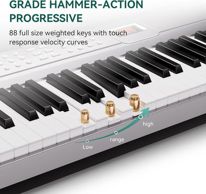 Digitale Piano Zilver – Keyboard – E-Piano – Elektrische Piano – 88-Toetsen Keyboard – 88 Gewogen Hammer Action Toetsen – 900 Klanken & 128-Stemmige Polyfonie