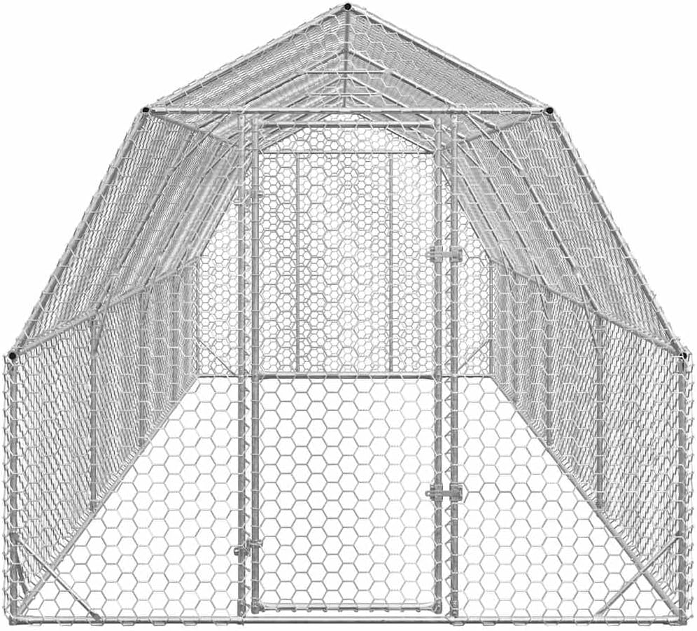 Chicken Coop 2.5 x 8 x 2.25 m, Galvanised Steel, Small Animal House, Cage, Chicken Coop, Outdoor Poultry Run - QUORE