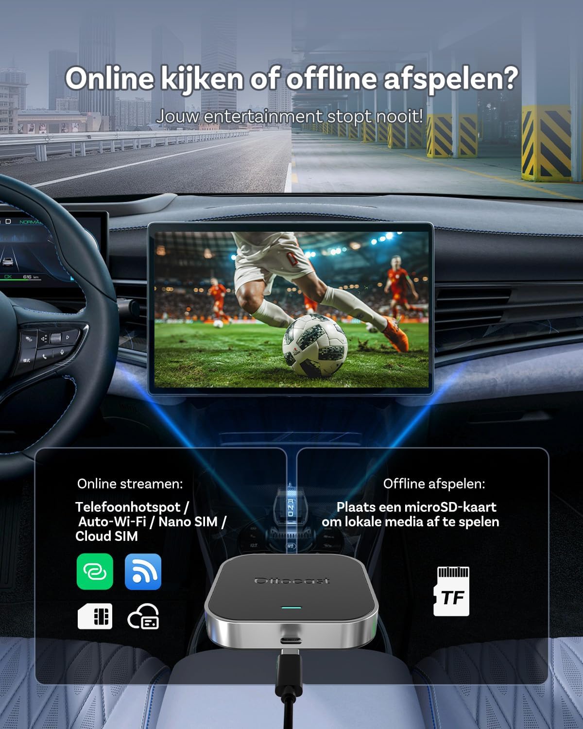 Draadloze CarPlay Adapter – Android Auto Interface – Auto Multimedia Systeem – Smart Car Hub – Android 13 Besturingssysteem – 4GB RAM & 64GB Opslag – Netflix en YouTube Streaming – WiFi & 4G SIM Connectivity